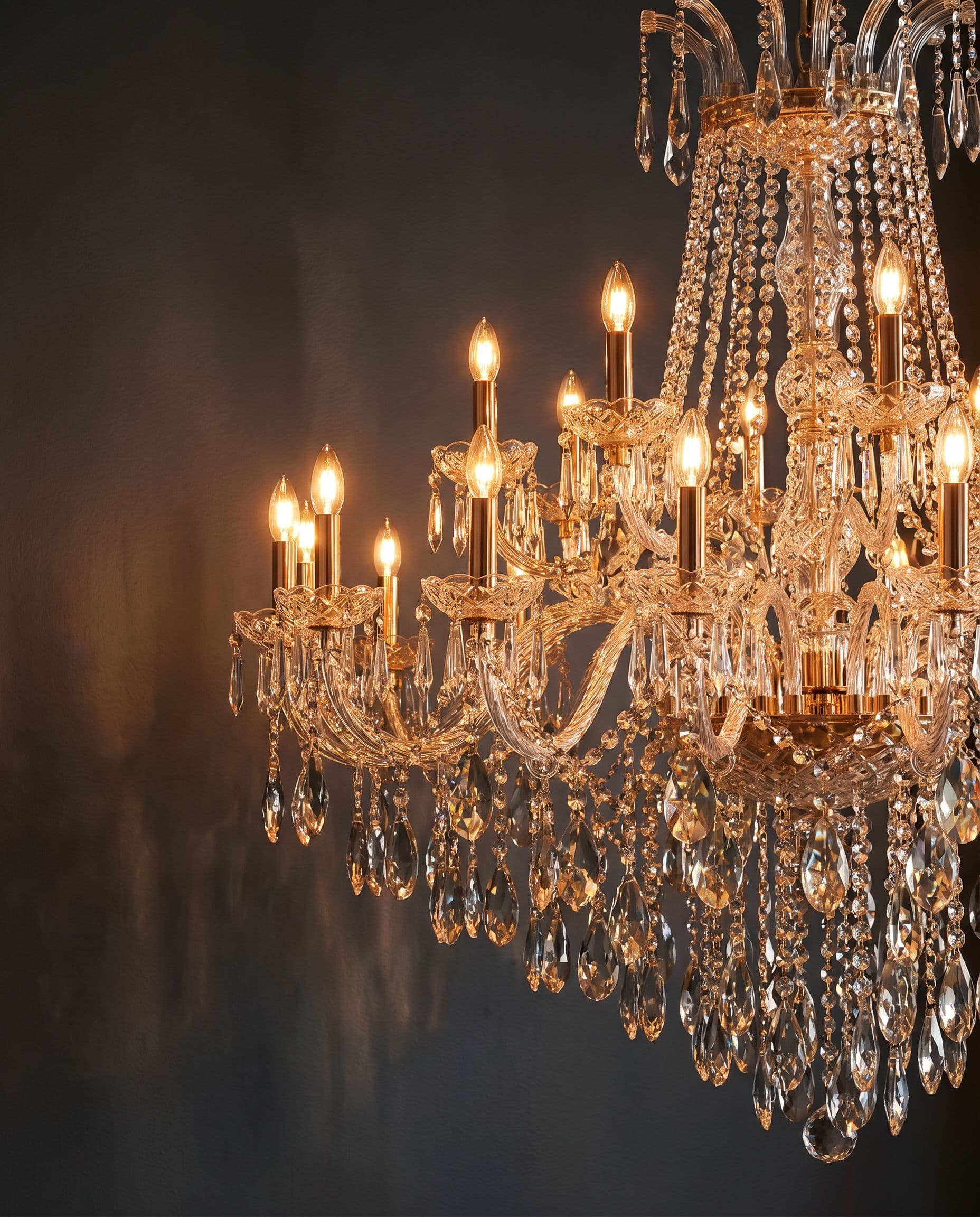 Ornate crystal chandelier with cascading prisms