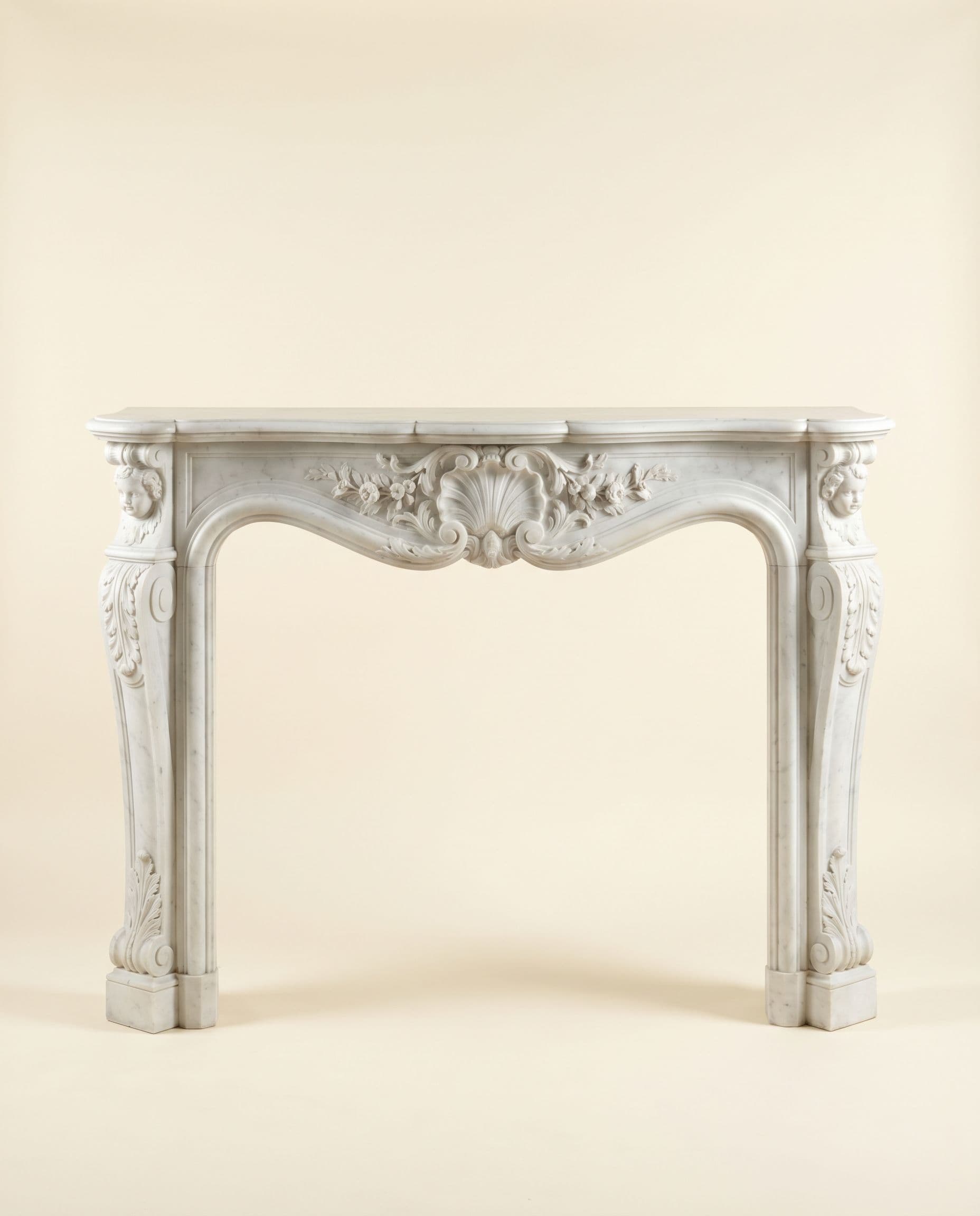 Louis XV style carved marble fireplace mantel
