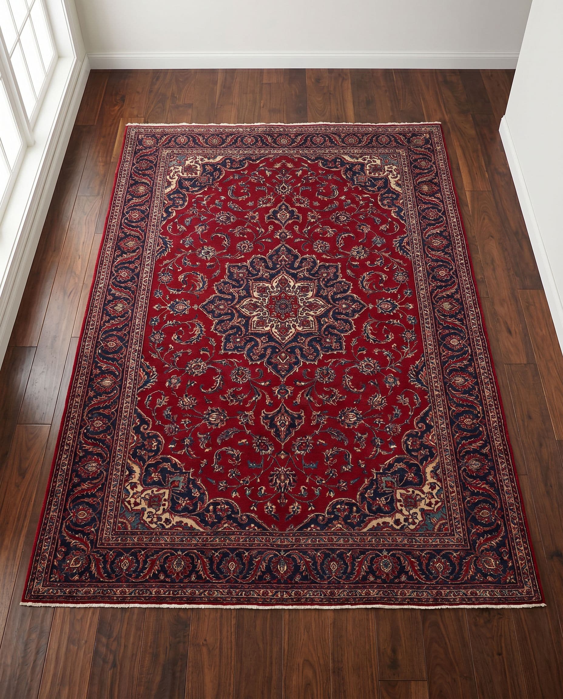 Antique Persian silk rug with floral medallion